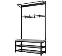 Panca bianca per fango, con scarpiera e appendiabiti, 2 cubbies e 11 ganci, montaggio a parete, per ingresso, soggiorno, camera da letto, 32,9 x 99,4 x 170,7 cm