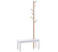 Panca con Appendiabiti in Bambù Bianco e Legno 80x30x180 cm