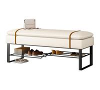 Panca con Scarpiera Ingresso PU e Gambe in Acciaio Panchetta Camera da Letto Salvaspazio Multifunzione Panca Contenitore Confortevole per Corridoio Soggiorno(White,47.24in/120cm)