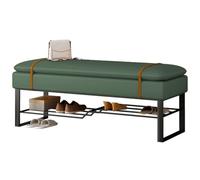 Panca con Scarpiera Ingresso PU e Gambe in Acciaio Panchetta Camera da Letto Salvaspazio Multifunzione Panca Contenitore Confortevole per Corridoio Soggiorno(Green,31.49in/80cm)