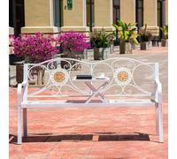 Panca con Schienale, Panca Giardino, Panca da Esterno con Struttura in Ferro Europeo con Tavolino Sollevabile, Motivo a Mosaico di Piastrelle for Patio e Cortili