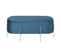 Panca con vano contenitore in velluto blu-verde e metallo dorato