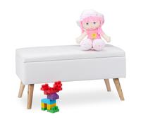 Relaxdays Panca Contenitore, 40 l, in finta pelle, con Gambe in Legno, Cassapanca Imbottita, Bianco, HxLxP: 40 x 80 x 39.5 cm