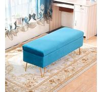Panca Contenitore Imbottita in Velluto, Moderno Pouf Contenitore Rettangolare in Peluche, Panca con poggiapiedi Trapuntata, Panca divanetto per Ingresso Soggiorno-Blu 100x40x43 cm