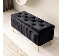 Panca Contenitore Moderna in Velluto con Gambe Dorate - Pouf Imbottito con Bottoni per Camera da Letto, Ingresso, Soggiorno, Sala da Pranzo - Soluzione di stoccaggio Elegante e Fun