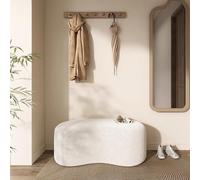 Panca Curva Bianca In Bouclé Da 31,5" - Pouf Imbottito In Tessuto Teddy Sherpa For Camera Da Letto, Ingresso, Soggiorno