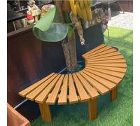 Panca curva in legno per esterni, senza schienale, per alberi da parco, avvolgente, seduta rustica con doghe per patio, giardino, terrazza e cortile, resistente alle intemperie(Wood Color,Half Round)