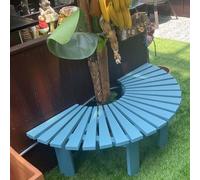 Panca curva in legno per esterni, senza schienale, per alberi da parco, avvolgente, seduta rustica con doghe per patio, giardino, terrazza e cortile, resistente alle intemperie(Blu,Half Round)