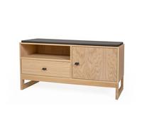 Panca da corridoio piccola Slussen in legno ingegnerizzato e massello, pelle, dimensioni 100 x 38,5 x h48 (+2) cm, peso 34 Kg, finitura rovere, nero rovere