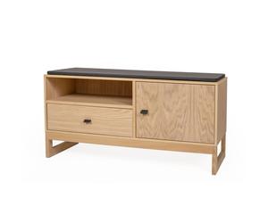 Panca da corridoio piccola Slussen in legno ingegnerizzato e massello, pelle, dimensioni 100 x 38,5 x h48 (+2) cm, peso 34 Kg, finitura rovere, nero rovere