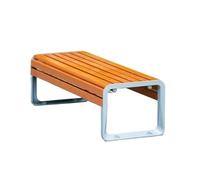 Panca da esterno con gambe incrociate, struttura in acciaio inox e seduta in legno, perfetta per patio e giardino, design compatto per piccoli spazi