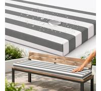 Panca da esterno Cush 2/3 posti, poliestere impermeabile, schiuma 50D, base antiscivolo, 2 cravatte, giardino, patio, terrazza, casa, strisce grigie, 80 x 35 x 5 cm