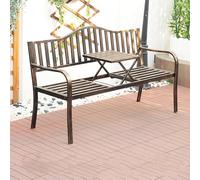 Panca da esterno in metallo con tavolo pop-up, resistente alle intemperie, struttura in ghisa, sedia per giardino, patio, cortile, balcone e terrazza