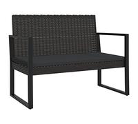 Panca da Giardino con Cuscini Nera 106 cm in Polyrattan Resistente e Impermeabile, Divanetto da Esterno in PE Rattan con Telaio in Acciaio per Terrazza Balcone Giardino, Seduta Comoda con Max 110 kg