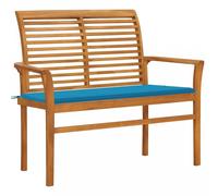 Panca da Giardino con Cuscino Blu 112 cm in Legno di Teak