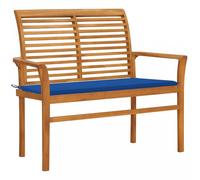 Panca da Giardino con Cuscino Blu Reale 112 cm in Legno di Teak