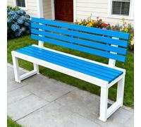 Panca da Giardino da Esterno legno,Panchina Ferro da Esterno,Panca con Schienale,Panchine da Esterno Resistente Alle Intemperie,con Telaio in Ghisa e Legno,da Giardino,Parco,Cortile,Patio 120cm Blu