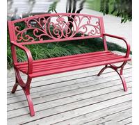 Panca da Giardino da Esterno Resistente alle intemperie da 50" - Seduta da Patio per Due Persone con Schienale Floreale e Gambe ad Arco - Mobili da Giardino in Metallo per Cortile, Veranda,
