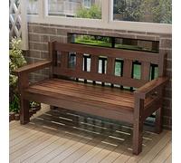 Panca da giardino in legno con schienale e braccioli larghi, seduta da patio per rilassarsi e godersi la natura, mobili per parchi e giardini