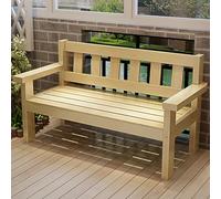 Panca da giardino in legno con schienale e braccioli larghi, seduta da patio per rilassarsi e godersi la natura, mobili per parchi e giardini