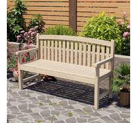 Panca da giardino in legno per esterni, 150 cm, con schienale e braccioli, per prato, veranda, parco e cortile, finitura naturale per rilassarsi e divertirsi