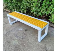 Panca da giardino in metallo e legno resistente alle intemperie, per uso esterno, capacità 500 kg, ideale per patio, parco, prato, scuola e cortile