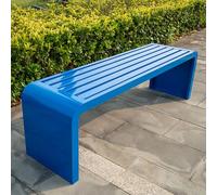 Panca da giardino moderna per esterni, design resistente alle intemperie, senza schienale, robusta acciaio zincato e legno, capacità 400 kg, blu, 100 x 40 x 45 cm