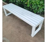 Panca da giardino moderna, senza schienale, resistente alle intemperie, in metallo, per 2 doghe da terrazza, design con fori di fissaggio, ideale per veranda e prato scolastico (bianco, 100 cm)