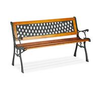 Relaxdays Panca da Giardino, 2 posti, Schienale Decorativo, Ghisa, Listelli, HxLxP 73 x 125 x 52 cm, Color Legno