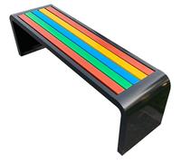Panca da giardino per esterni, struttura in acciaio per 2 persone con seduta in legno plastica, design resistente senza schienale per cortile, prato e parco