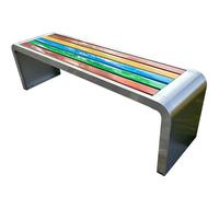 Panca da giardino per esterni, struttura in acciaio per 2 persone con seduta in legno plastica, design resistente senza schienale per cortile, prato e parco