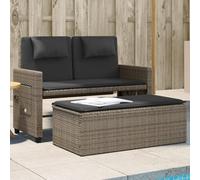 Panca da giardino regolabile con cuscino, in polyrattan, 2 in 1, colore | rattan sintetico, ripiani pieghevoli, sgabello, 110 kg per seduta, facile da pulire