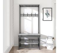 Panca da Ingresso con attaccapanni - Appendiabiti 4 in 1 con Asta Appendiabiti, Panca per Scarpe, ripiano portaoggetti - Mobile Decorativo in Metallo per Ingresso (Nero+g
