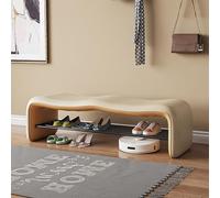 Panca da ingresso con cuscino in pelle e mensola, sgabello moderno per camera da letto, corridoio e soggiorno