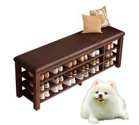 Panca da ingresso con vano portascarpe, scarpiera in legno, piccola panca da ingresso imbottita, mobiletto da ingresso in legno massello marrone 100cm