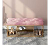 Panca da ingresso di lusso con scarpiera, seduta imbottita in morbido velluto, stile moderno, colore rosa, 80 x 30 x 45 cm, elegante decorazione per la casa per il corridoio