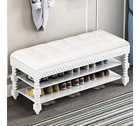 Panca da ingresso imbottita in pelle con gambe in acrilico, 2 ripiani, scarpiera rustica, sedile da corridoio con ripiano sollevabile, organizer per scarpe, 70 x 30 x 48 cm