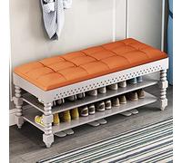 Panca da ingresso imbottita in pelle con gambe in acrilico, scarpiera a 2 ripiani con piano sollevabile, contenitore rustico per ingresso - C 70 x 30 x 48 cm (28 x 12 x 19 pollici)