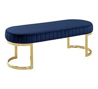 Panca da ingresso imbottita in velluto blu, sgabello compatto e imbottito, con base in metallo, morbido poggiapiedi per la casa, mobili eleganti, 100 x 38 x 40 cm