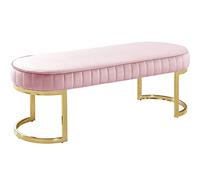 Panca da ingresso imbottita in velluto rosa con imbottitura morbida e base in metallo sostenibile, elegante seduta per fasciatoio, per arredare la casa, 99 x 38 x 40,6 cm