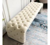 Panca da ingresso imbottita moderna con morbidi cuscini, design trapuntato con bottoni, tessuto a copertura totale, panca blu da 120 cm per camera da letto, soggiorno, sala da pranzo