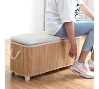 Panca da ingresso in bambù, ottomana imbottita, in legno, panca portaoggetti in legno, carico 199,6 kg (rosso, 60 x 30 x 37 cm)