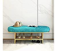 Panca da Ingresso Lussuosa con Scarpiera Dorata, Panca per Scarpe in Velluto Panca Imbottita, Panca per Scarpe Moderna Scarpiera, Blu, 80X35X45Cm