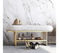 Panca da Ingresso Lussuosa con Scarpiera Dorata, Panca per Scarpe in Velluto Panca Imbottita, Scarpiera Moderna Panca per Scarpe,Grigio,80X35X45Cm