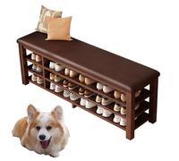 Panca da ingresso, portascarpe in legno massello con cuscino, piccola panca da ingresso, ripostiglio, mobiletto organizer marrone 80cm