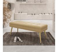 Panca da Ingresso Rack, Contenitore per riporre Oggetti, Divano Imbottito in Similpelle con Bottoni e Gambe Dorate, Pouf per Ingresso, corridoio, Camera da Letto, L (Beige Scuro 80