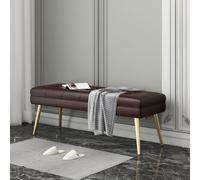 Panca da Ingresso Rack, Contenitore portaoggetti, Divano Imbottito in Similpelle con Bottoni e Gambe Dorate, Pouf per Ingresso, corridoio, Camera da Letto, L (Marrone Scuro 120 cm)