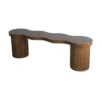 Panca da interni in legno massello con gambe rotonde spesse, design curvo per scarpe, forte capacità di carico, marrone, 140 x 35 x 45 cm, elegante mobile ad angolo per la casa.
