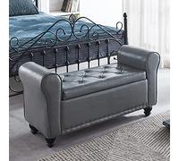 Panca da letto moderna tufteda, ingresso, scarpiera - Sgabello per divano in legno, poggiapiedi, panca contemporanea con braccio a rullo, in pelle PU, portaoggetti armato, pouf