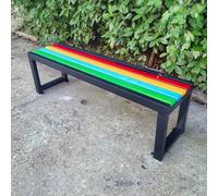 Panca da portico in metallo resistente alle intemperie, panca da bagno in legno e plastica, per uso esterno, perfetta per parco, prato, patio, cortile, scuola, supporta fino a 500 kg